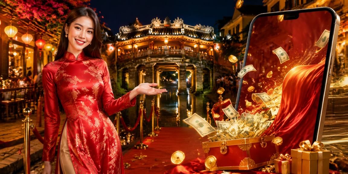 Phụ nữ mặc áo dài tại Hội An kiểm tra tình trạng hoàn tiền cược trên ứng dụng di động