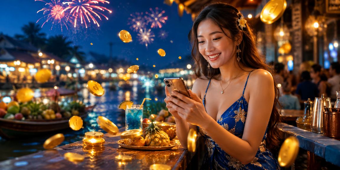 Người dùng vùng đồng bằng sông Cửu Long chơi casino trên điện thoại bên bờ sông trong lễ hội