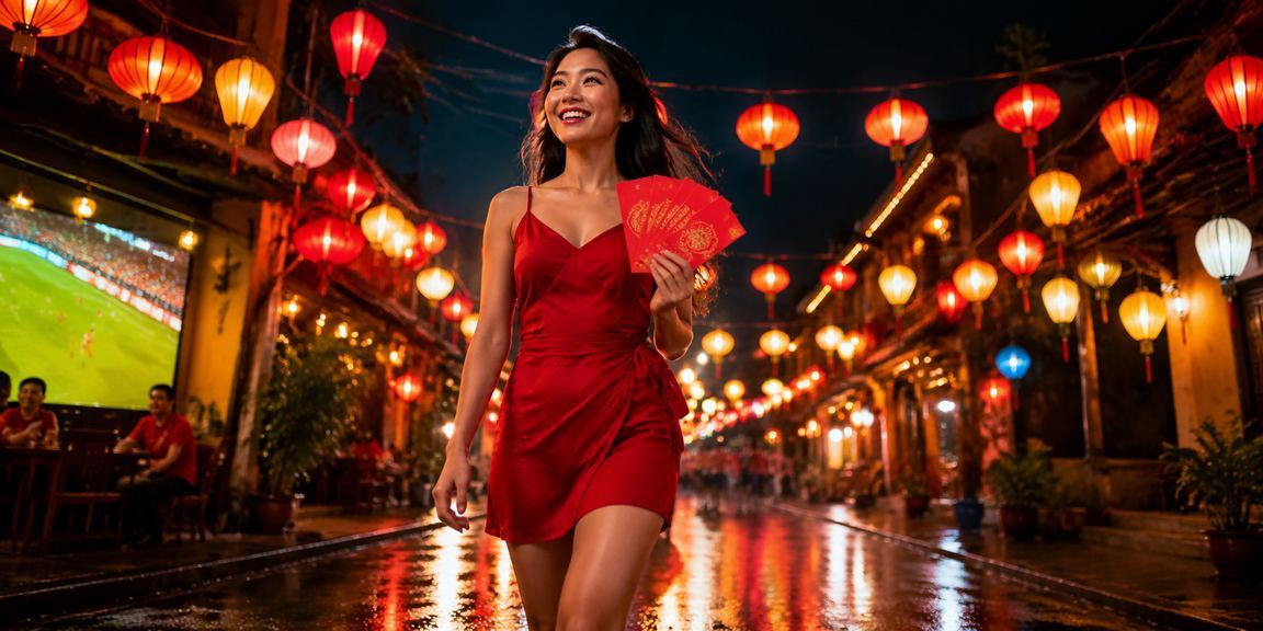 Không khí chợ đêm Mũi Né với những phong bì đỏ may mắn gợi nhớ văn hóa xổ số dịp lễ